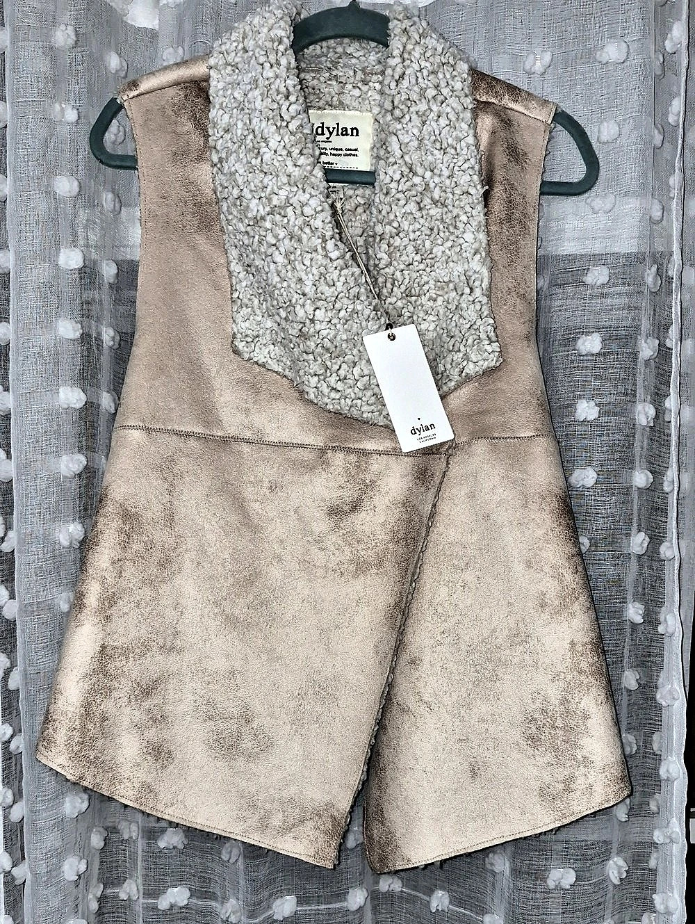 dylan Faux Suede Shearling Snap Vest Brown & Cream XS